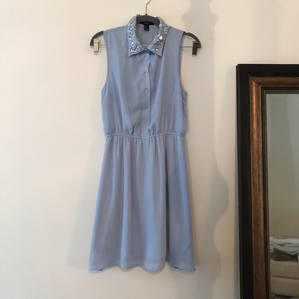 Baby Blue Dress with Embellished Collar